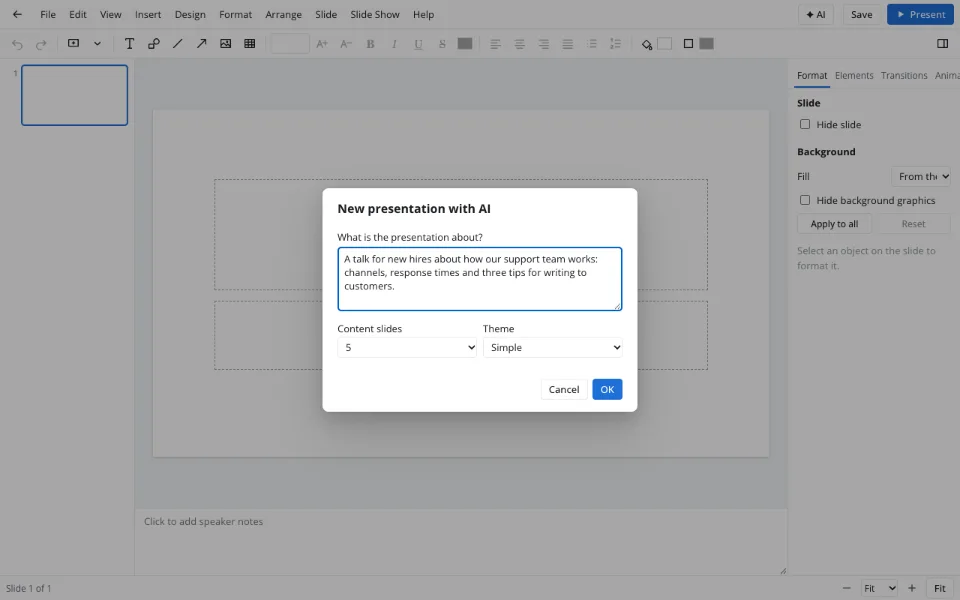 Writing a brief and choosing the slide count