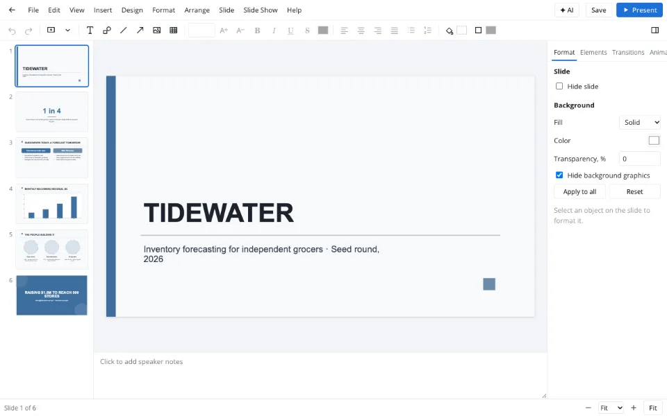 Pitch deck template — the cover