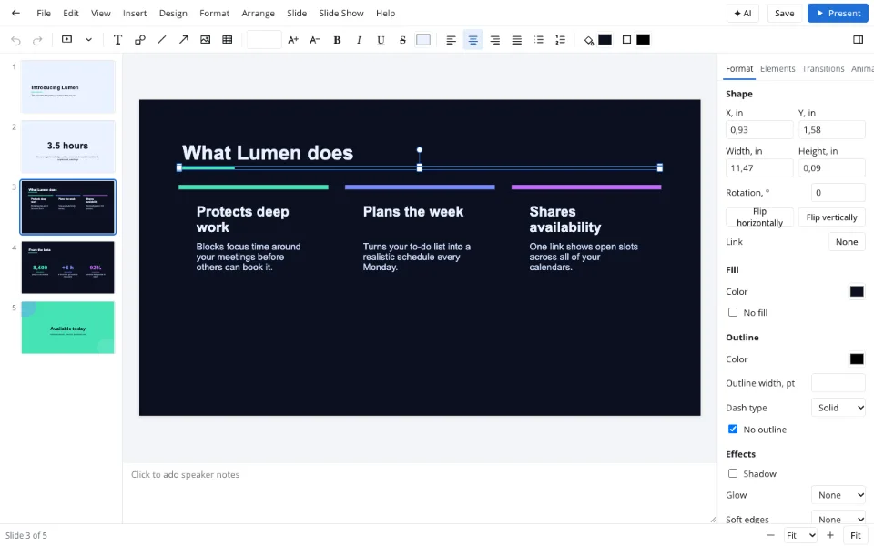 Presentation animation — selecting an object