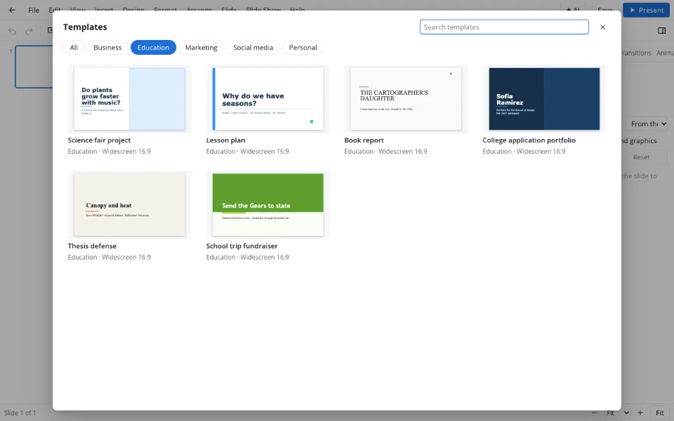 Presentation templates by category