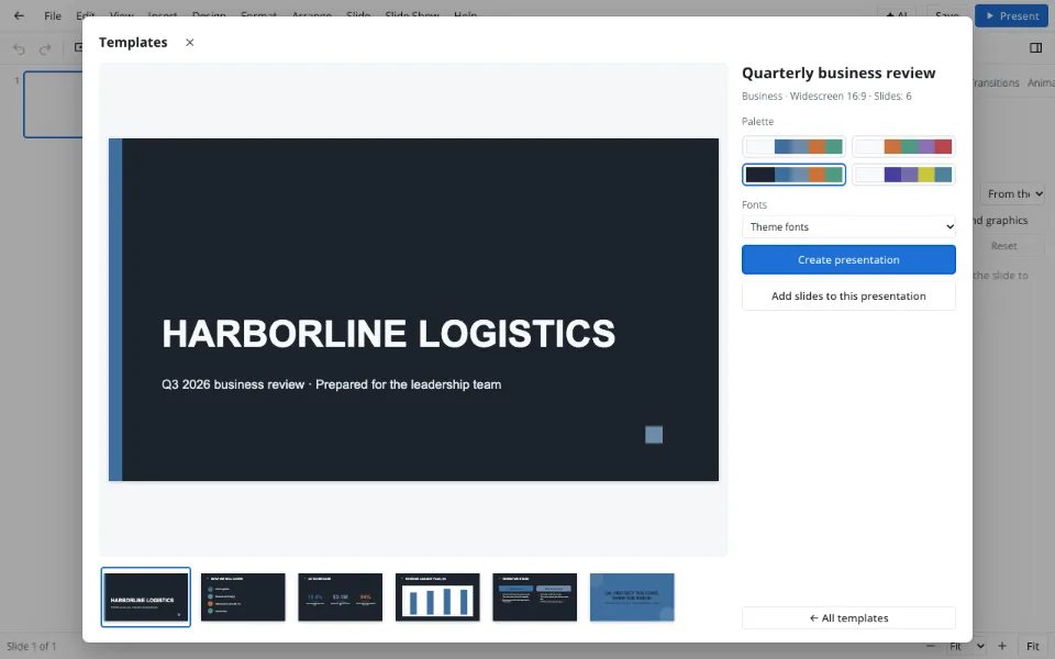 Presentation background and palette choices