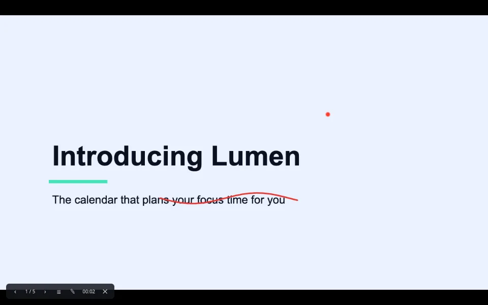 Laser pointer and pen in a running slideshow